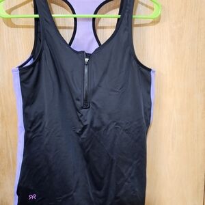 Ruby Ribbon Black and Purple One Piece Swimwear V-Neck